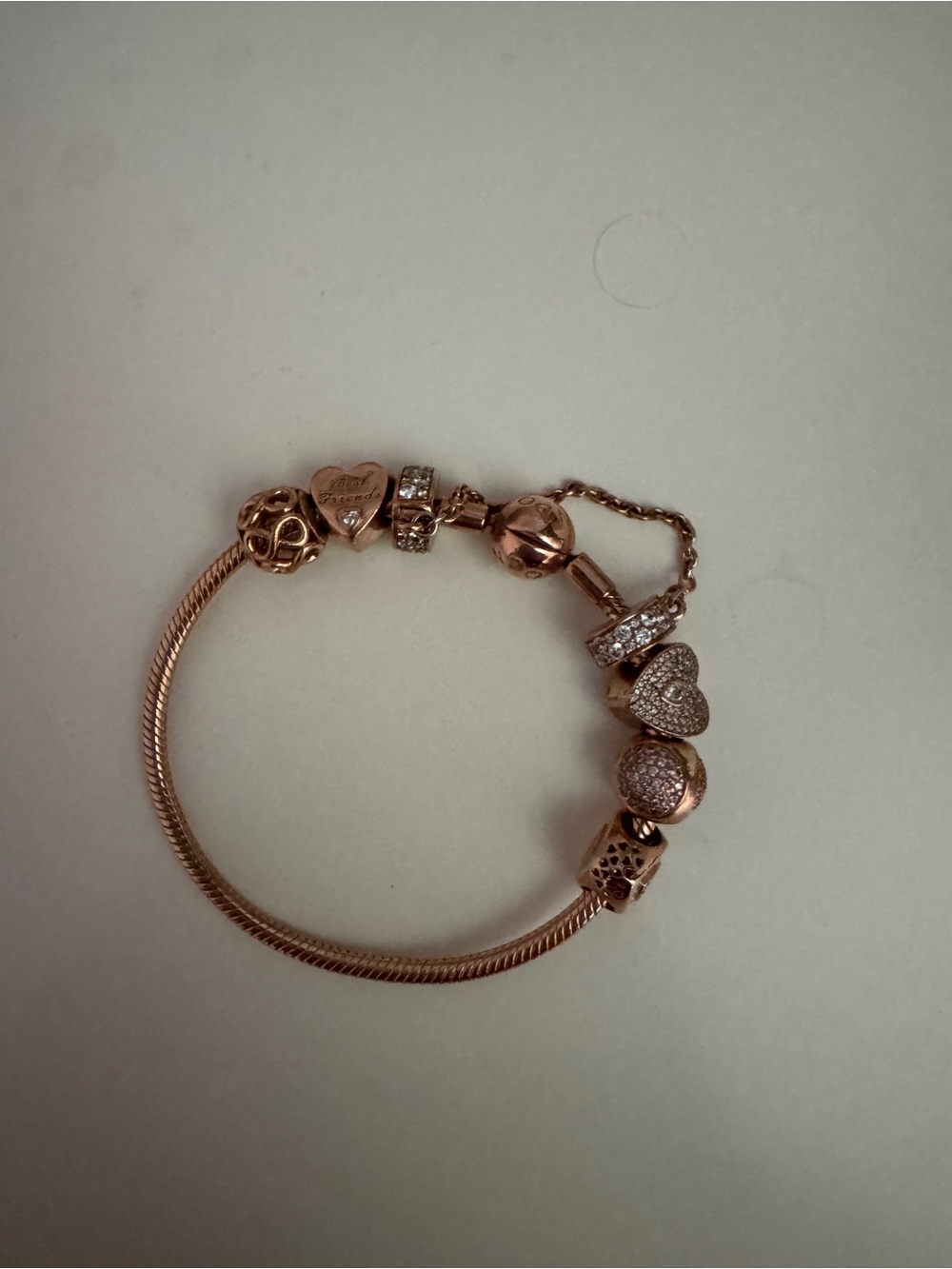 Pandora Rose Gold Heart Charm Bracelet with Pave Hearts